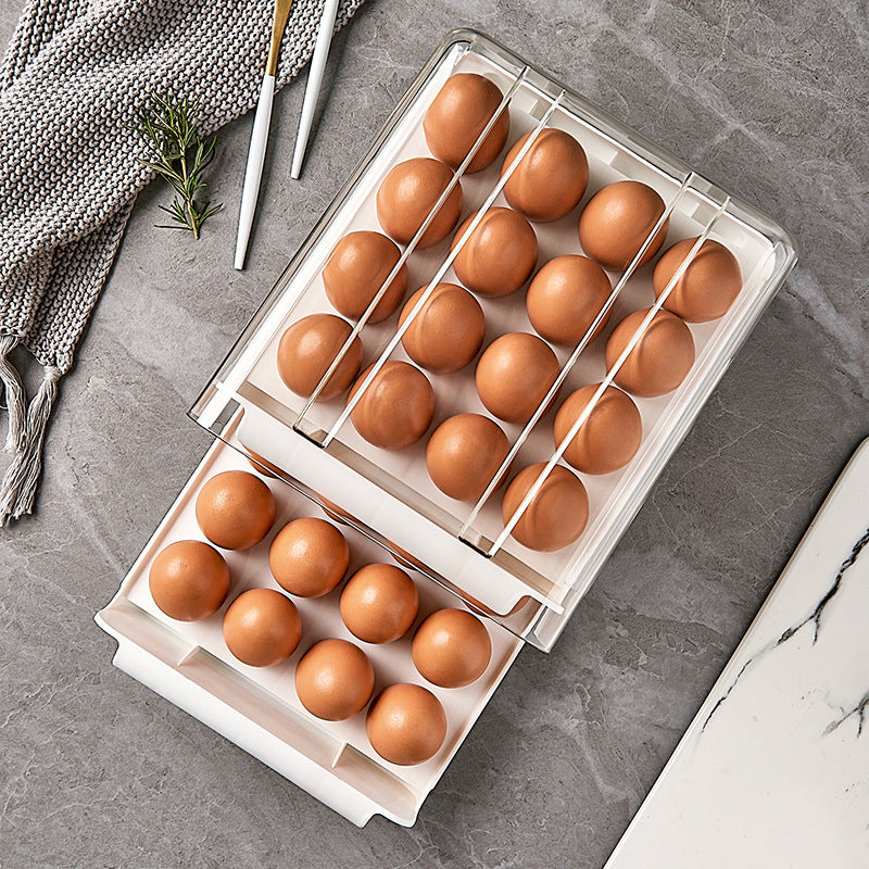 Kitchen Drawer Type Transparent Double Layer 32 Grid Egg Box