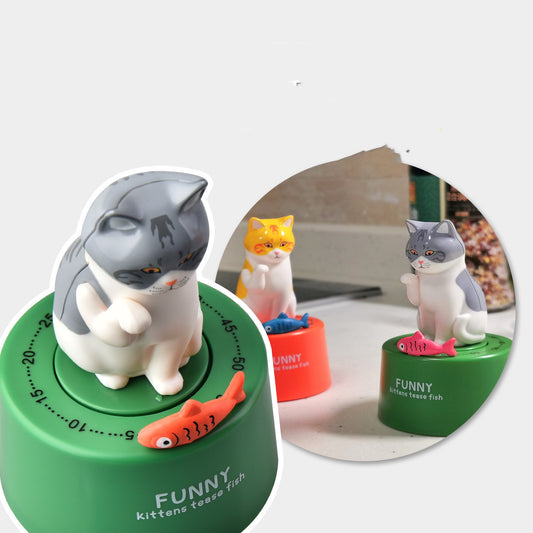 Kitty mechanical timer kitchen magnet