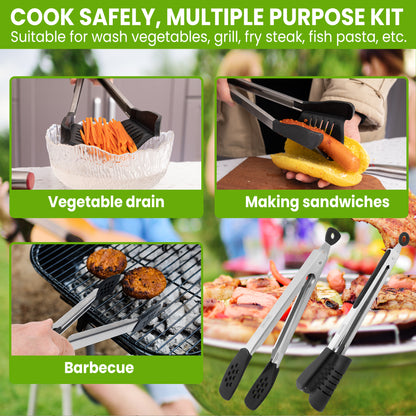 12 inches Set of Cooking Tongs and BBQ Tongs High Quality Stainless Steel with BPA Free Silicon Tip