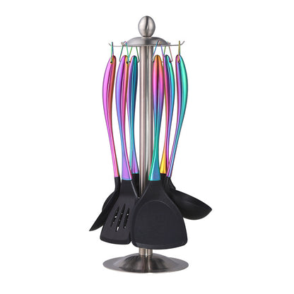 Kitchen Non-stick Pan Stir-fry Shovel Stainless Steel Kitchenware 7-piece Set With Stand